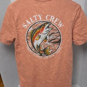 Salty Crew Fishing Graphic T-Shirt‎ Mens Small Peach Surf Coastal Tee